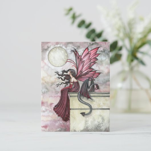 Restless Ruby Fairy en Dragon Briefkaart (Staand voorkant)