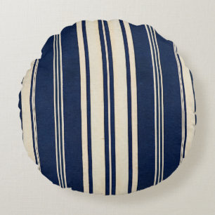 Restoratie Ivoor Navy Blauwe Vintage Weefsel Uiter Rond Kussen