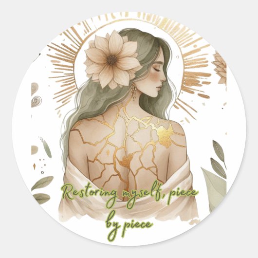 Restoring Myself with Love – Kintsugi Art Ronde Sticker (Voorkant)