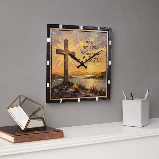 Resurrection's Light: Luke 24:6 Vierkante Klok (Kantoor)