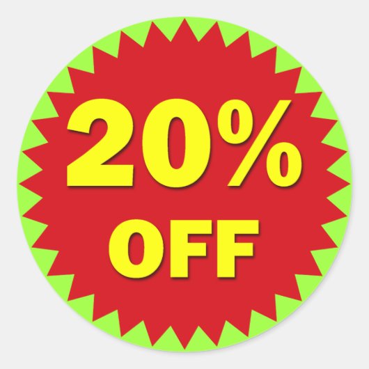 RETAIL BADGE - 20% KORTING RONDE STICKER (Voorkant)