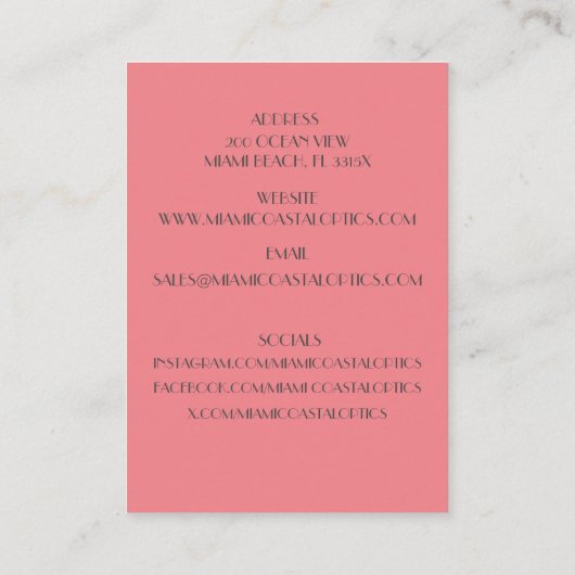 Retail Coral Retro 80's Miami Zonnebril Visitekaartje (Achterkant)