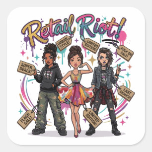 Retail Riot – Urbane, Glam & Grunge Mode Trio Vierkante Sticker