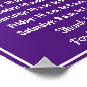 Retail Sjabloon Royal Paarse Business Hours Poster (Hoek)