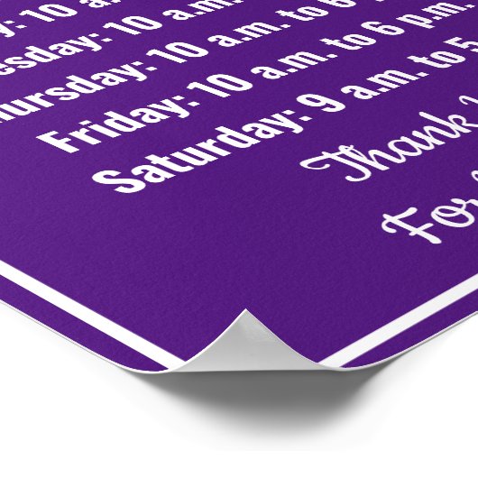 Retail Sjabloon Royal Paarse Business Hours Poster (Hoek)