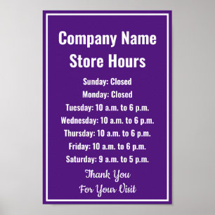 Retail Sjabloon Royal Paarse Business Hours Poster