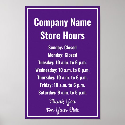 Retail Sjabloon Royal Paarse Business Hours Poster (Voorkant)