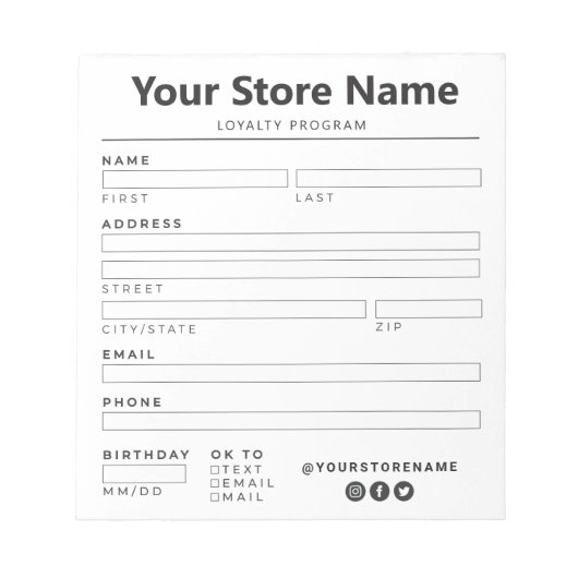 Retailservice/Notitieblok klantenbeloning Boutique Notitieblok (Voorkant)