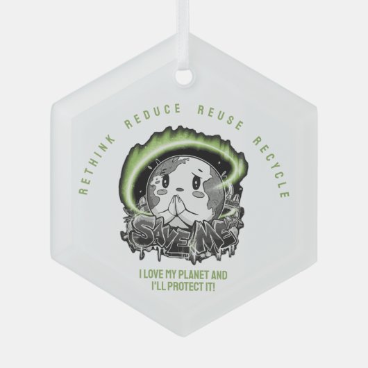 Rethink Reduce Reuse Recycle Save Earth Glas Ornament (Voorkant)