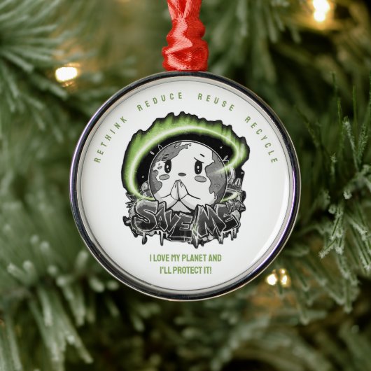 Rethink Reduce Reuse Recycle Save Earth Metalen Ornament (Boom)
