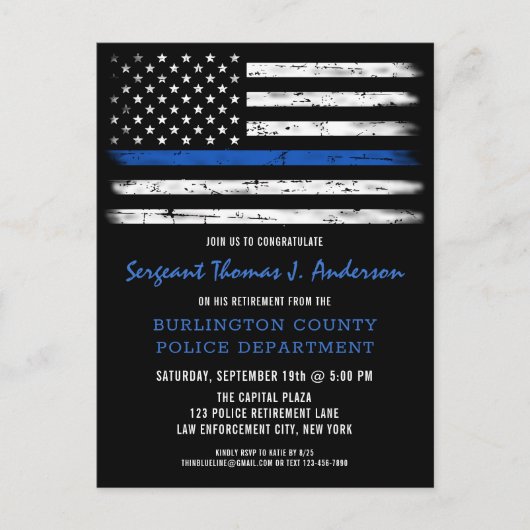 Retiment op basis van aangepaste thin Blue Line Po Aankondigingskaart (Voorkant)