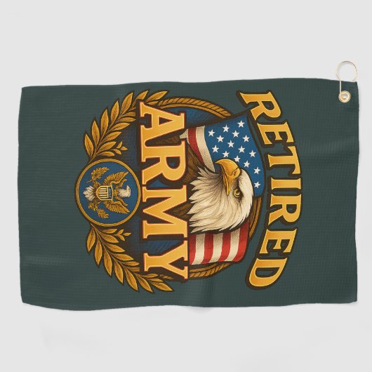 Retired ARMY Design with flag & eagle Golfhanddoek (Horizontaal)