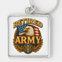 Retired ARMY Design with flag & eagle Sleutelhanger