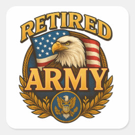 Retired ARMY Design with flag & eagle Vierkante Sticker