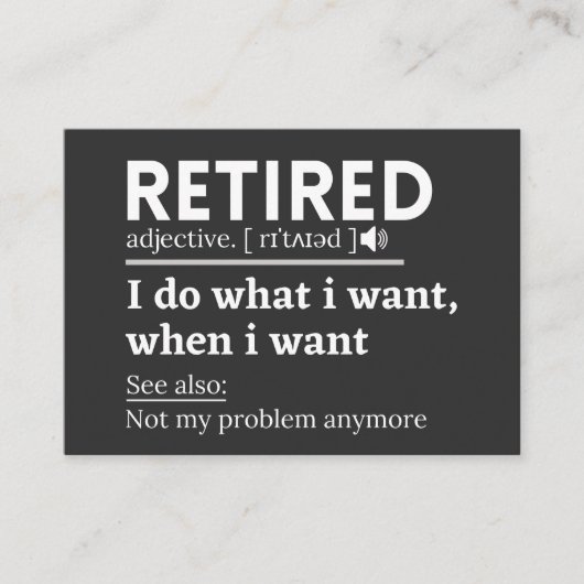 retired definition, funny retirement, retired visitekaartje (Voorkant)