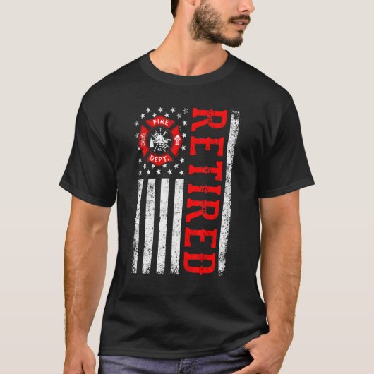 Retired Firefighter American Flag Funny Retirement T-shirt (Voorkant)