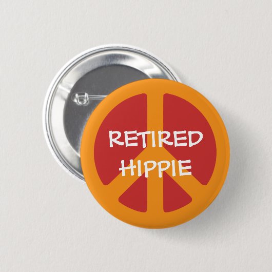 RETIRED HIPPIE: Vredessymbool, in ruste Hippie Ronde Button 5,7 Cm (Voorkant /achterkant)