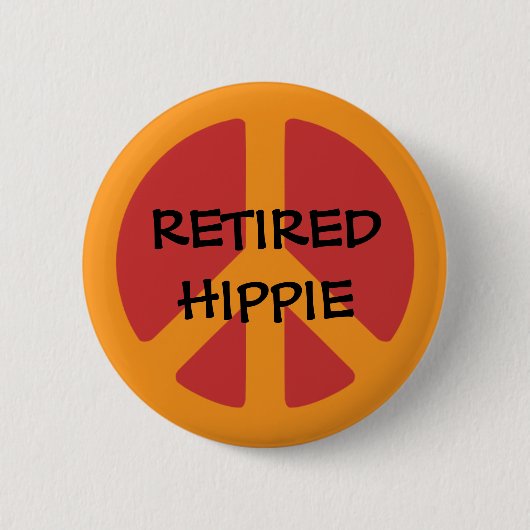 RETIRED HIPPIE: Vredessymbool, in ruste Hippie Ronde Button 5,7 Cm (Voorkant)