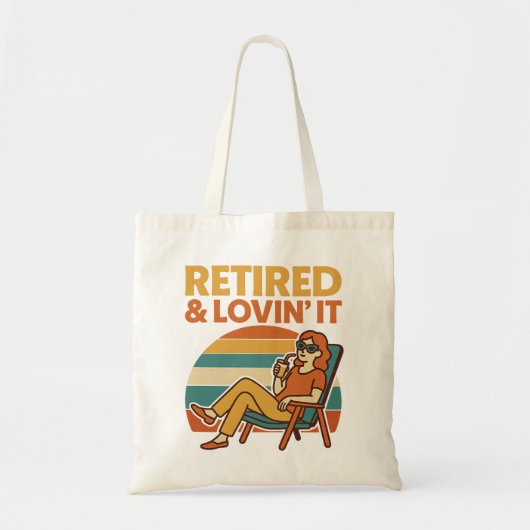Retired & Lovin’ It Retro Sunset Funny Retirement Tote Bag (Voorkant)