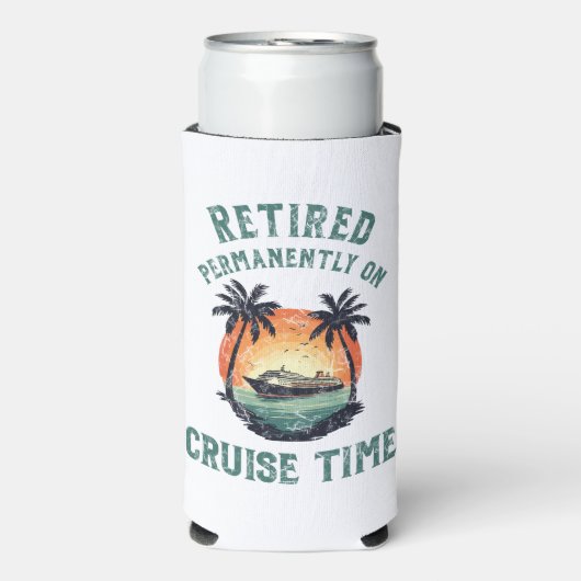Retired Permanently On Cruise Time Retro Seltzer Blikjeskoeler (Seltzer Voorkant)