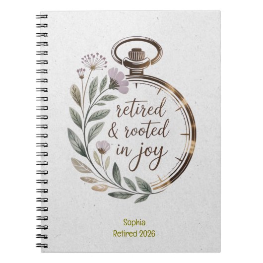 Retired & Rooted in Joy Personalized Name Year Notitieboek (Voorkant)