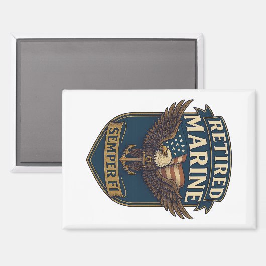 Retired Semper Fi Marine over eagle & flag Magneet (Voorkant / Achterkant)