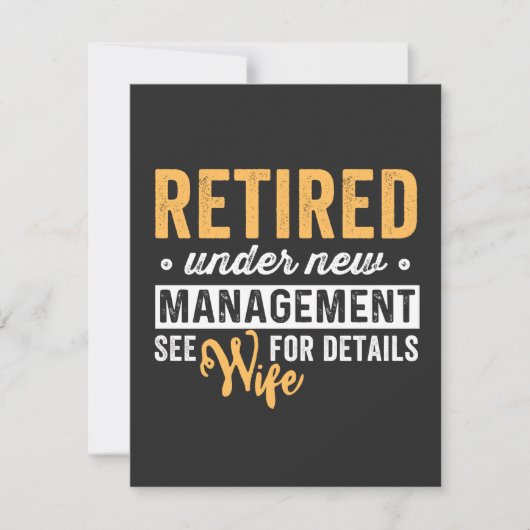 retired under new management see wife for details. bedankkaart (Voorkant)