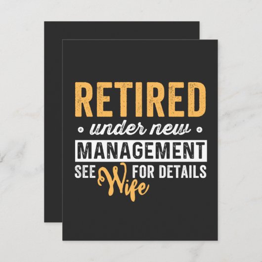 retired under new management see wife for details. bedankkaart (Voorkant / Achterkant)