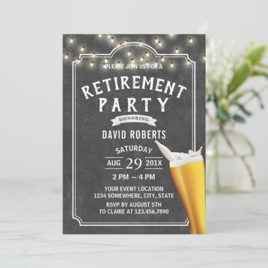 Retirement Beer Cheers String Lights Chalkboard Kaart (Staand voorkant)