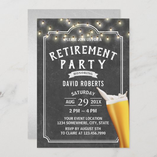 Retirement Beer Cheers String Lights Chalkboard Kaart (Voorkant / Achterkant)