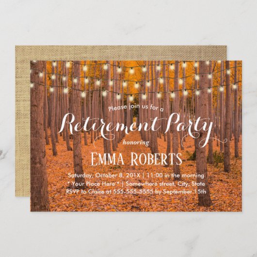 Retirement Bossen Rustic String Lights Kaart (Voorkant / Achterkant)