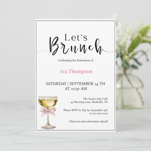 Retirement Brunch Invitation • Champagne Farewell Kaart (Staand voorkant)