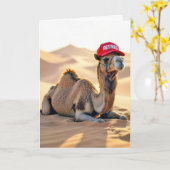 Retirement Camel Wearing a Red Cap Kaart (Gele Bloem)