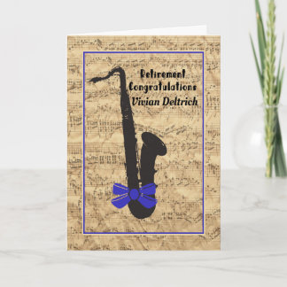 Retirement Card for Musician Notes and Sax Kaart