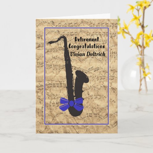 Retirement Card for Musician Notes and Sax Kaart (Gele Bloem)