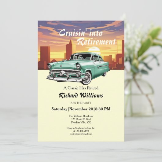 Retirement cruising klassieke retro auto stadsfees kaart (Staand voorkant)