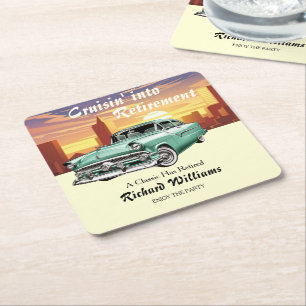 Retirement cruising klassieke retro auto stadsfees kartonnen onderzetters