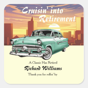 Retirement cruising klassieke retro auto stadsfees vierkante sticker