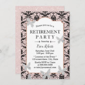 Retirement Damask Blush Pink Glitter Butterfly Kaart (Voorkant / Achterkant)