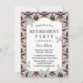 Retirement Damask Blush Pink Glitter Butterfly Kaart (Voorkant)