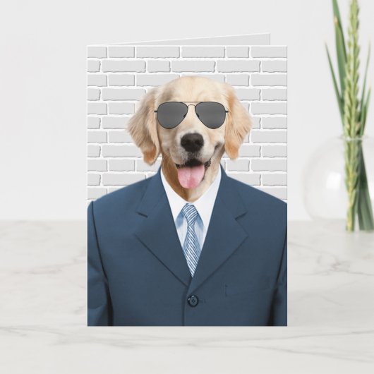 Retirement Golden Retriever in Suit Kaart (Voorkant)