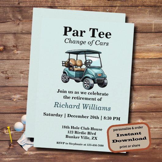 Retirement Golf Cart Par T-shirt Thema Uitnodiging