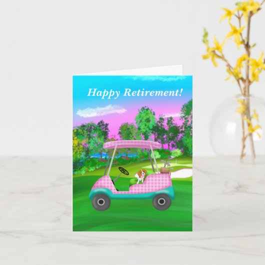 Retirement Golf Cavalier King Charles Spaniel Kaart (Gele Bloem)
