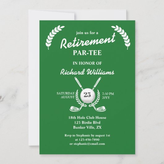 Retirement Golf Clubs Wreath Theme Party Kaart (Voorkant)