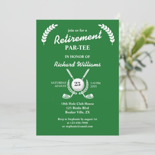 Retirement Golf Clubs Wreath Theme Party Kaart (Staand voorkant)