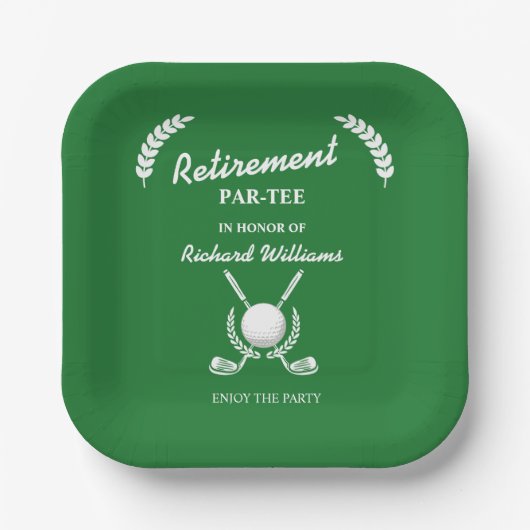 Retirement Golf Clubs Wreath Theme Party Papieren Bordje (Voorkant)