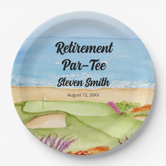 Retirement Golf Course by the Beach Invitation Papieren Bordje (Voorkant)