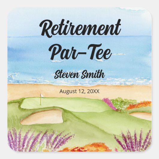 Retirement Golf Course by the Beach Invitation Vierkante Sticker (Voorkant)