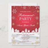 Retirement Holiday Party Red Winter  Invitation Kaart (Voorkant)