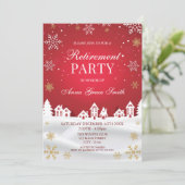 Retirement Holiday Party Red Winter  Invitation Kaart (Staand voorkant)